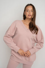 LIGHT PINK OVERSIZED V-NECK SWEATSHIRT – BISCOE