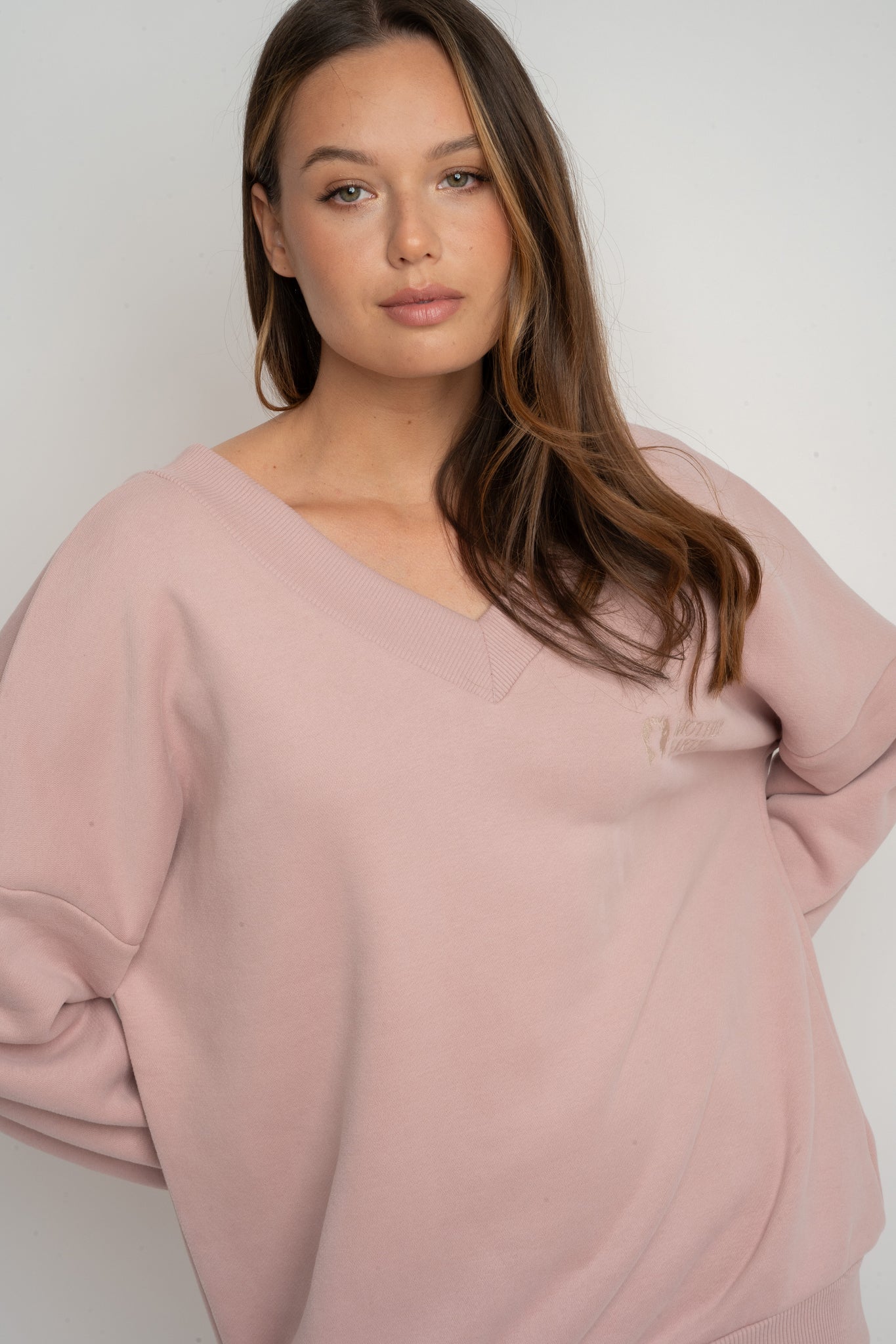 LIGHT PINK OVERSIZED V-NECK SWEATSHIRT – BISCOE