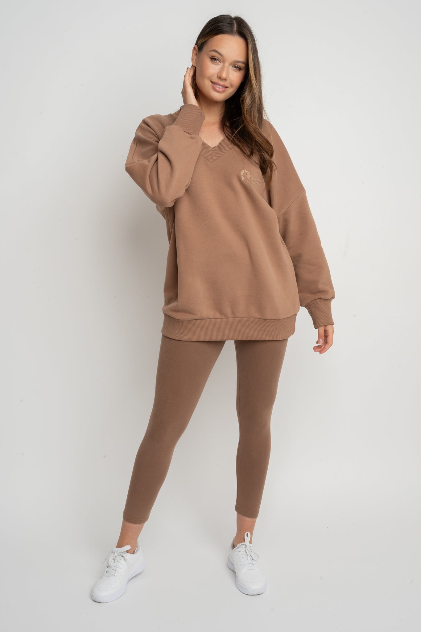 BROWN OVERSIZED V-NECK SWEATSHIRT – BISCOE