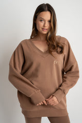 BROWN OVERSIZED V-NECK SWEATSHIRT – BISCOE