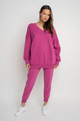 PINK OVERSIZED V-NECK SWEATSHIRT – BISCOE