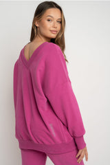 PINK OVERSIZED V-NECK SWEATSHIRT – BISCOE