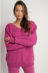PINK OVERSIZED V-NECK SWEATSHIRT – BISCOE