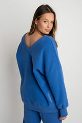 BLUE OVERSIZED V-NECK SWEATSHIRT – BISCOE
