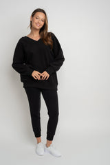 BLACK OVERSIZED V-NECK SWEATSHIRT – BISCOE