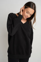 BLACK OVERSIZED V-NECK SWEATSHIRT – BISCOE