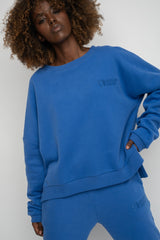 REGULAR FIT SWEATSHIRT WITH A LONGER BACK BLUE - COOK
