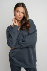 GRAPHITE OVERSIZED V-NECK SWEATSHIRT – BISCOE