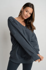 GRAPHITE OVERSIZED V-NECK SWEATSHIRT – BISCOE